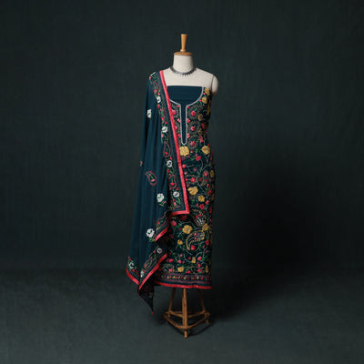 Hand Embroidered Georgette 3pc Unstitched Dress Material Suit Set 04