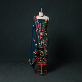 Hand Embroidered Georgette 3pc Unstitched Dress Material Suit Set 04
