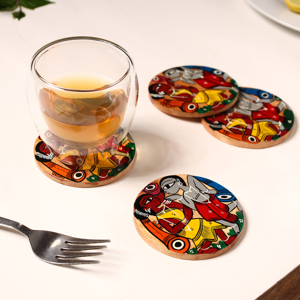 Bengal Patua Handpainted Akashmoni Wooden Coasters (Set of 4) 33