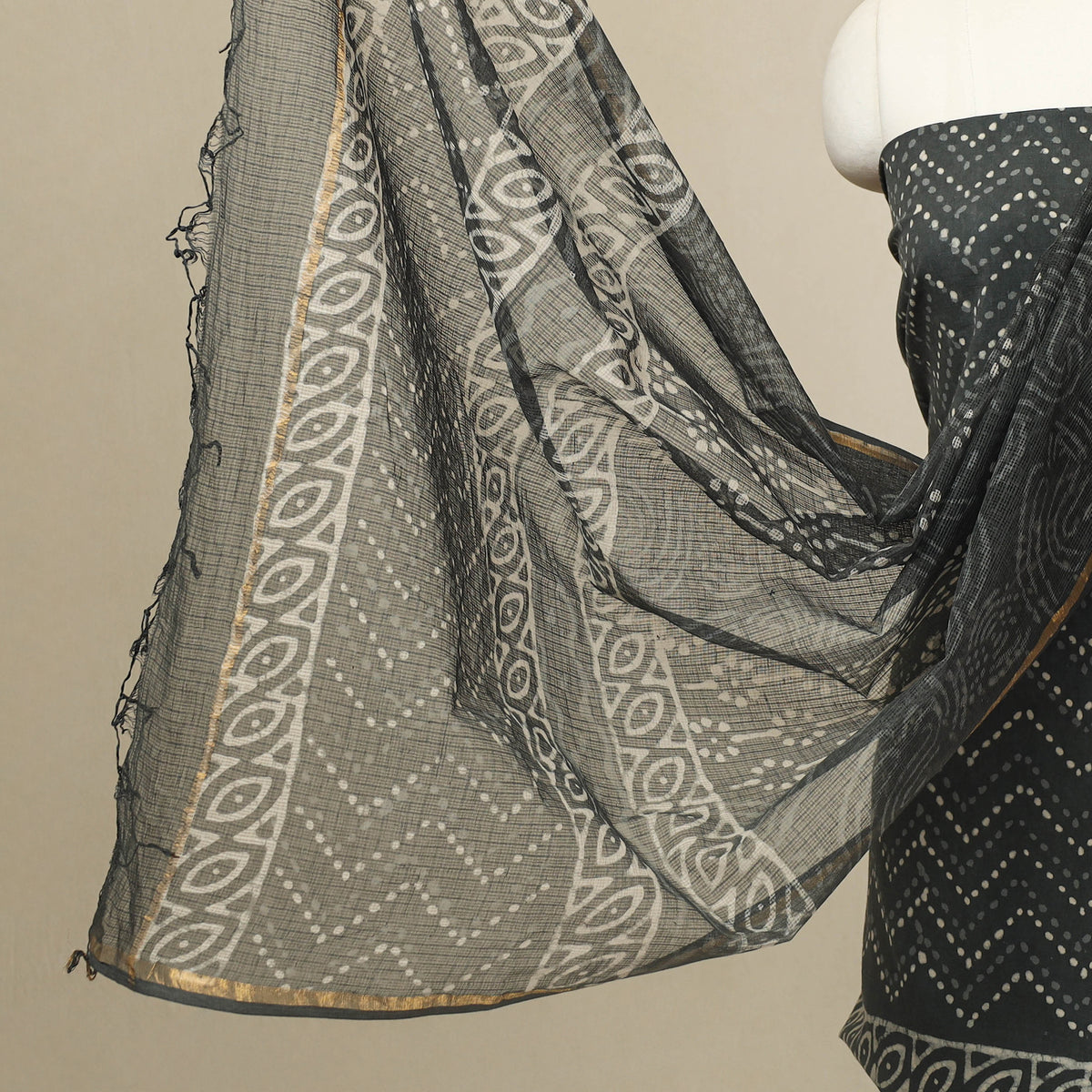Buy 3pc Cotton Grey Jaipur Print Dress Material