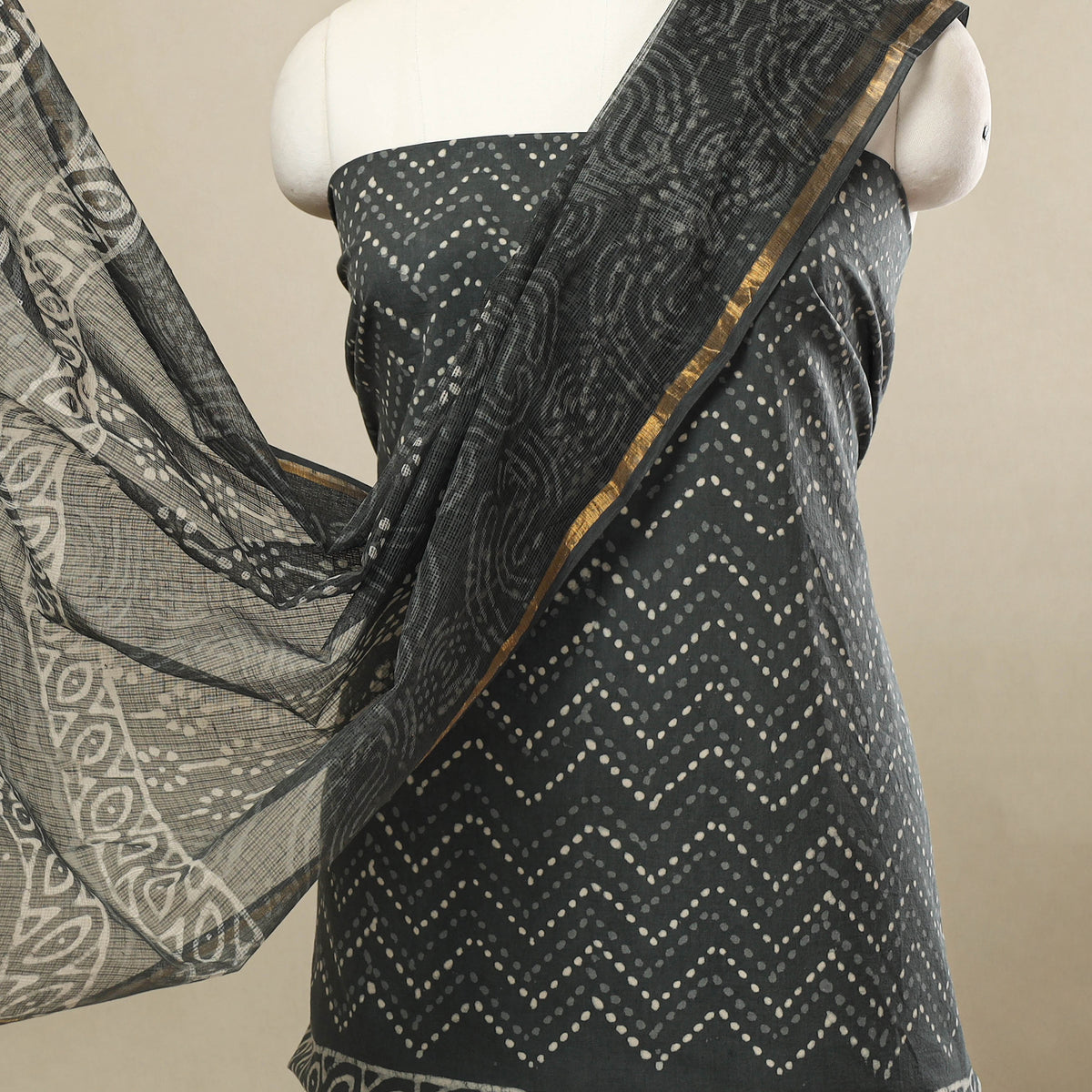 Buy 3pc Cotton Grey Jaipur Print Dress Material