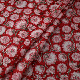 Red Block Print Cotton Sanganeri Fabric