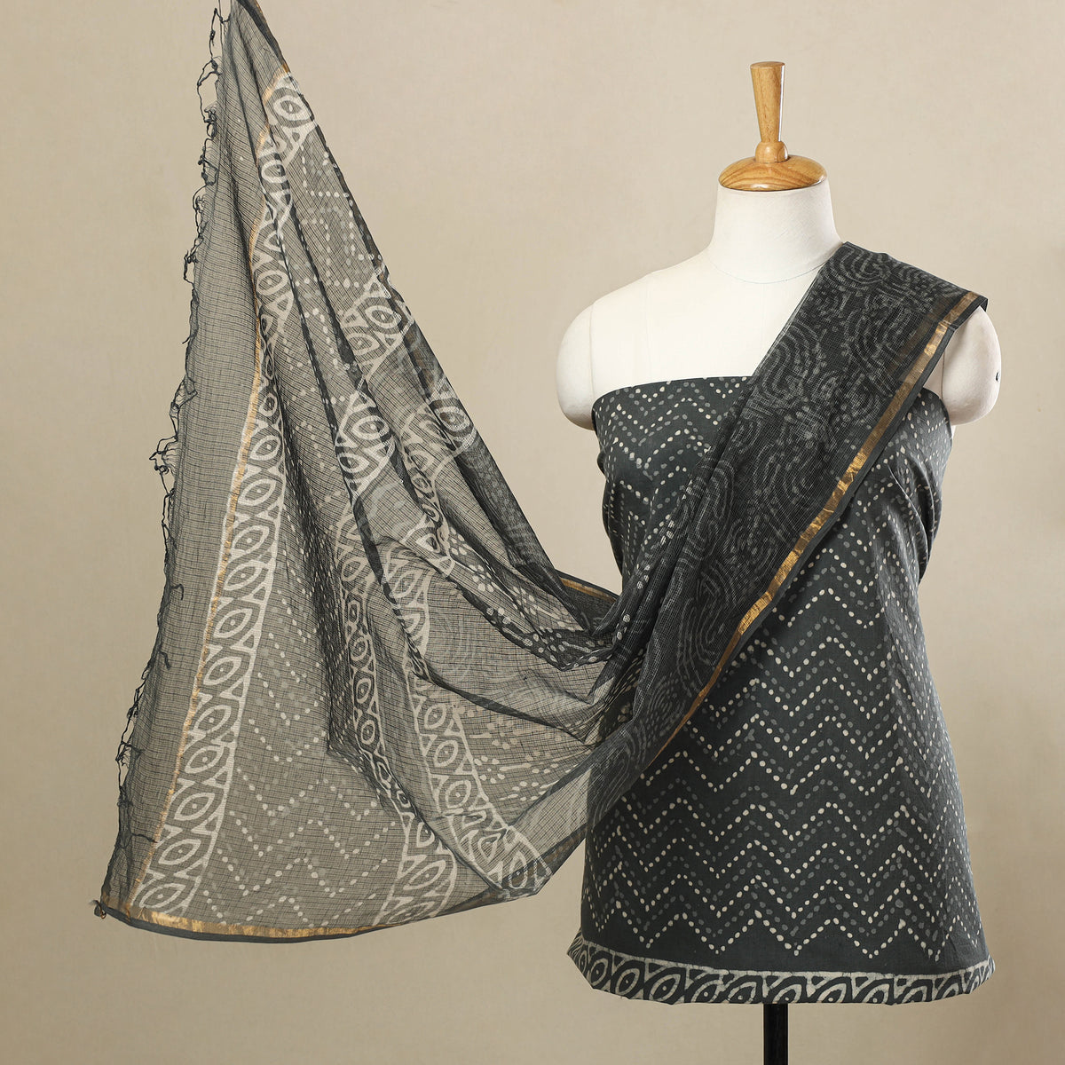 Buy 3pc Cotton Grey Jaipur Print Dress Material