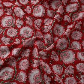 Red Block Print Cotton Sanganeri Fabric
