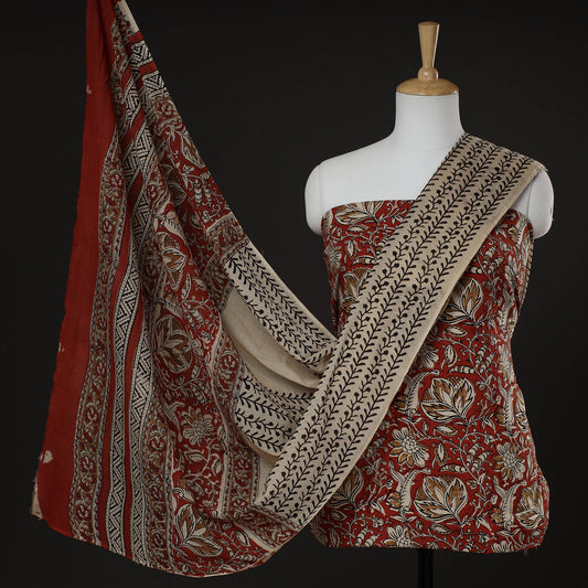 Red - 3pc Bagru Block Printed Cotton Suit Material Set