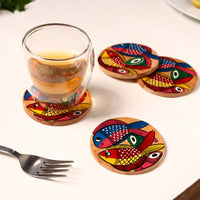 Bengal Patua Handpainted Akashmoni Wooden Coasters (Set of 4) 38