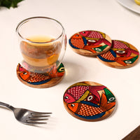 Bengal Patua Handpainted Akashmoni Wooden Coasters (Set of 4) 39