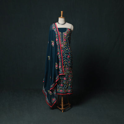 Hand Embroidered Georgette 3pc Unstitched Dress Material Suit Set 05