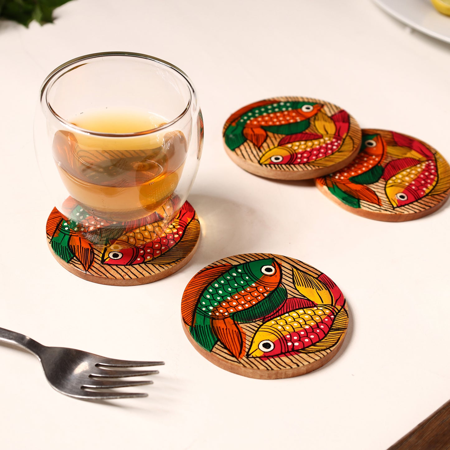 Bengal Patua Handpainted Akashmoni Wooden Coasters (Set of 4) 40