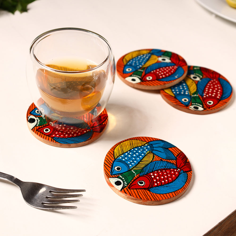 Bengal Patua Handpainted Akashmoni Wooden Coasters (Set of 4) 41