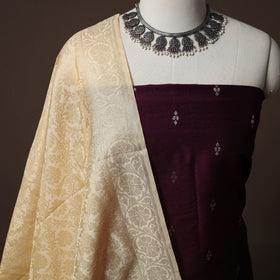 Spun Dupion Viscose Silk Buti 2pc Unstitched Dress Material Kurta Set with Earrings 51