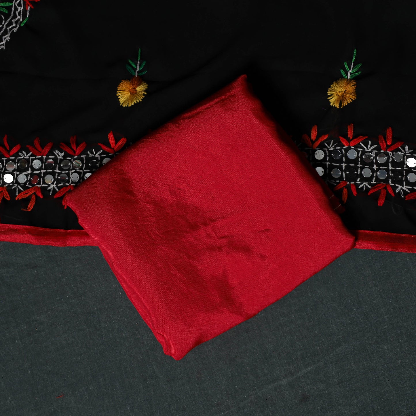 Hand Embroidered Georgette 3pc Unstitched Dress Material Suit Set 06