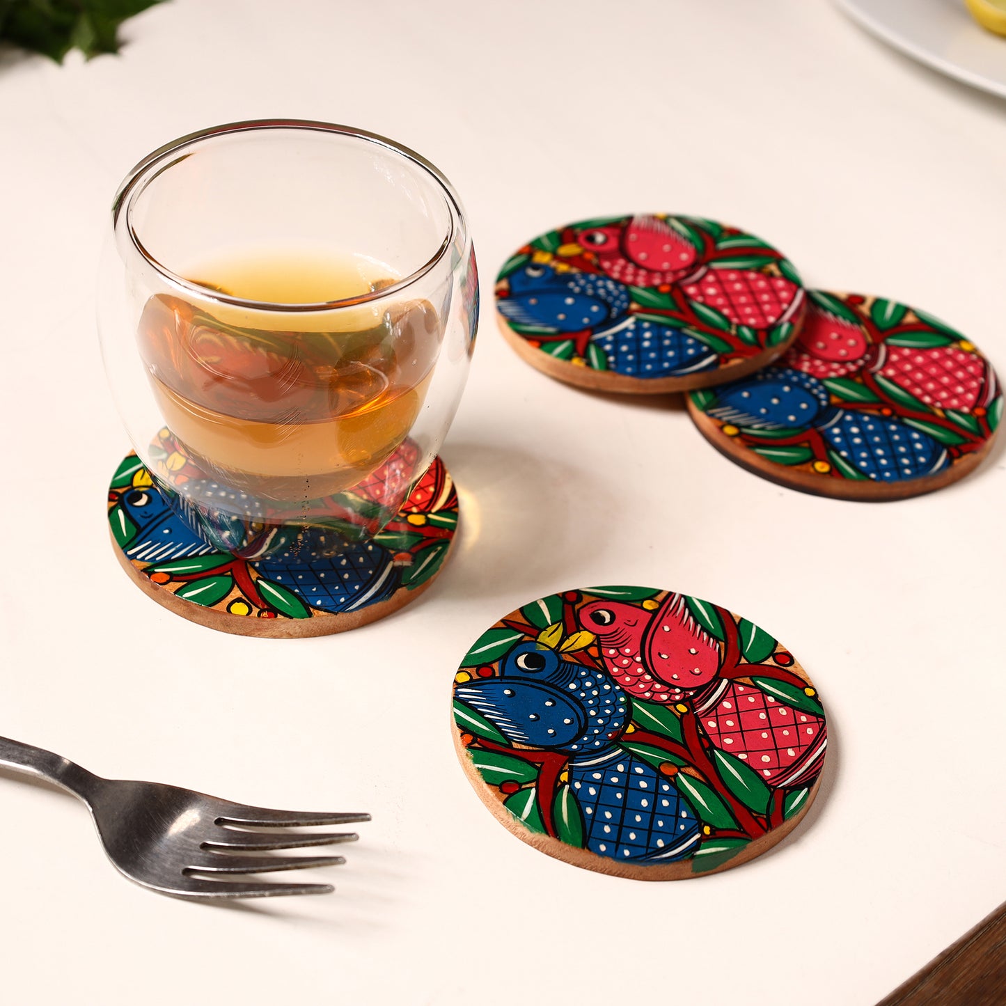 Bengal Patua Handpainted Akashmoni Wooden Coasters (Set of 4) 44