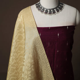 Spun Dupion Viscose Silk Buti 2pc Unstitched Dress Material Kurta Set with Earrings 50