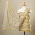Buy 3pc Cotton Yellow Sanganeri Print Dress Material