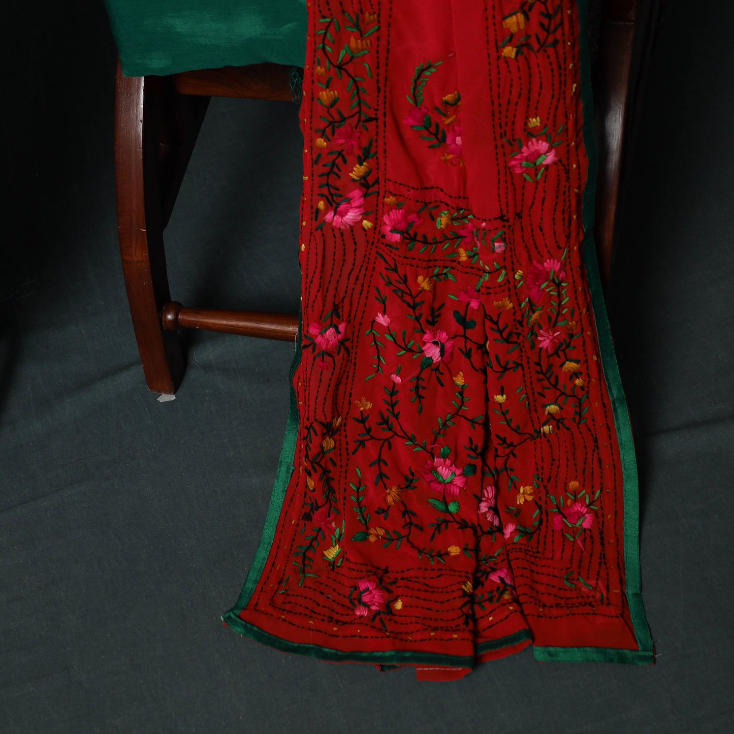 Hand Embroidered Georgette 3pc Unstitched Dress Material Suit Set 07
