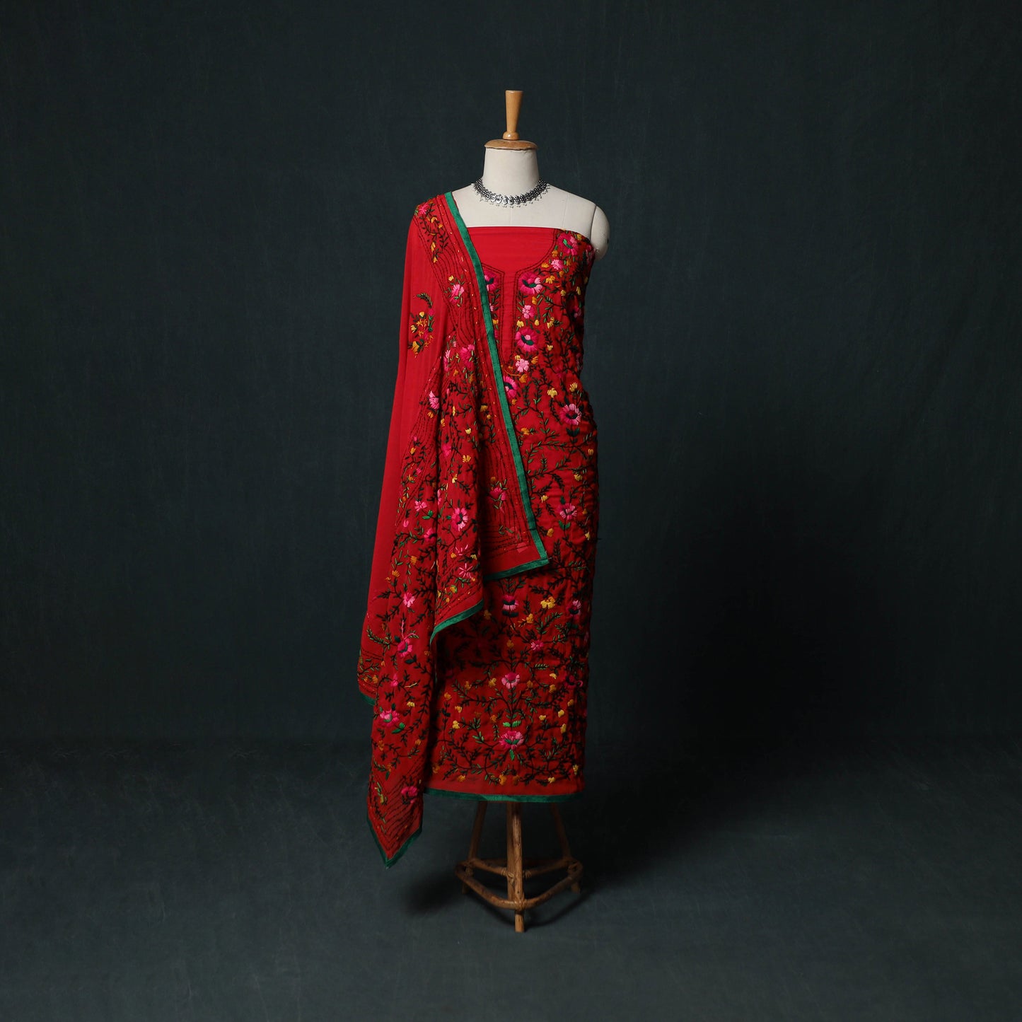 Hand Embroidered Georgette 3pc Unstitched Dress Material Suit Set 07
