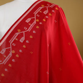 Red - handloom cotton phulia jamdani fabric 03 - handcrafted