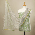 Buy 3pc Cotton Green Sanganeri Print Dress Material