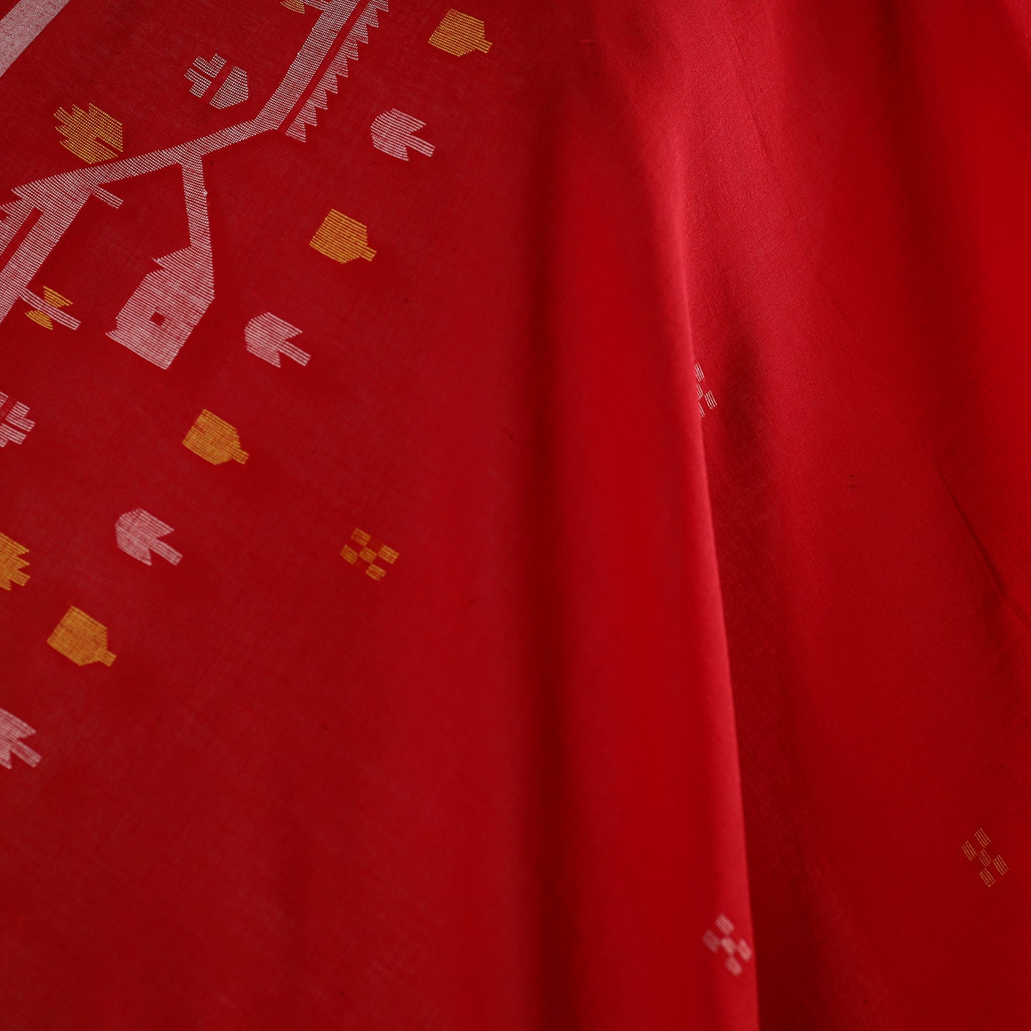 Red - handloom cotton phulia jamdani fabric 03 - handcrafted