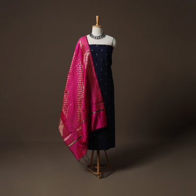 Spun Dupion Viscose Silk Buti 2pc Unstitched Dress Material Kurta Set with Earrings 49