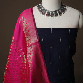 Spun Dupion Viscose Silk Buti 2pc Unstitched Dress Material Kurta Set with Earrings 49