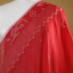 Red - handloom cotton phulia jamdani fabric 04 - handcrafted