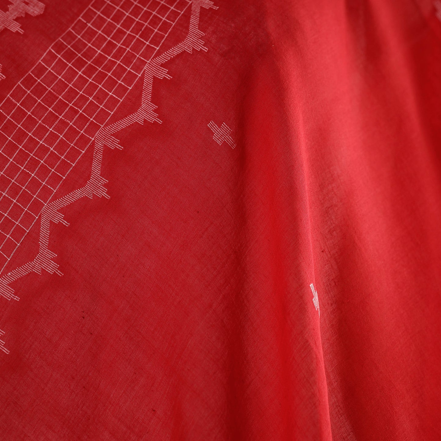 Red - handloom cotton phulia jamdani fabric 04 - handcrafted