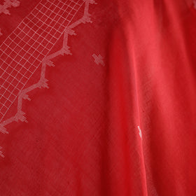 Red - handloom cotton phulia jamdani fabric 04 - handcrafted
