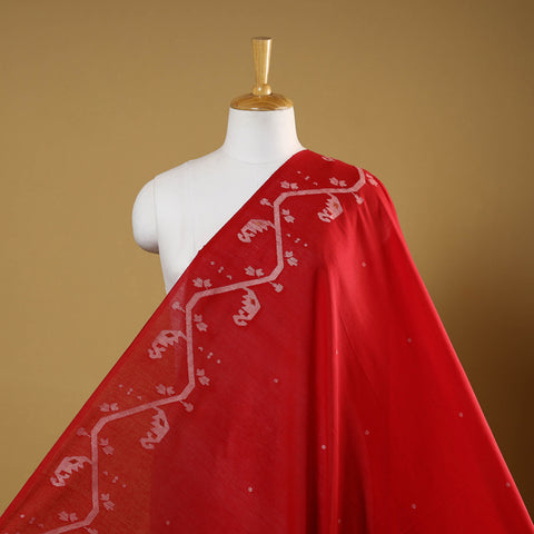 Red - handloom cotton phulia jamdani fabric 05 - handcrafted