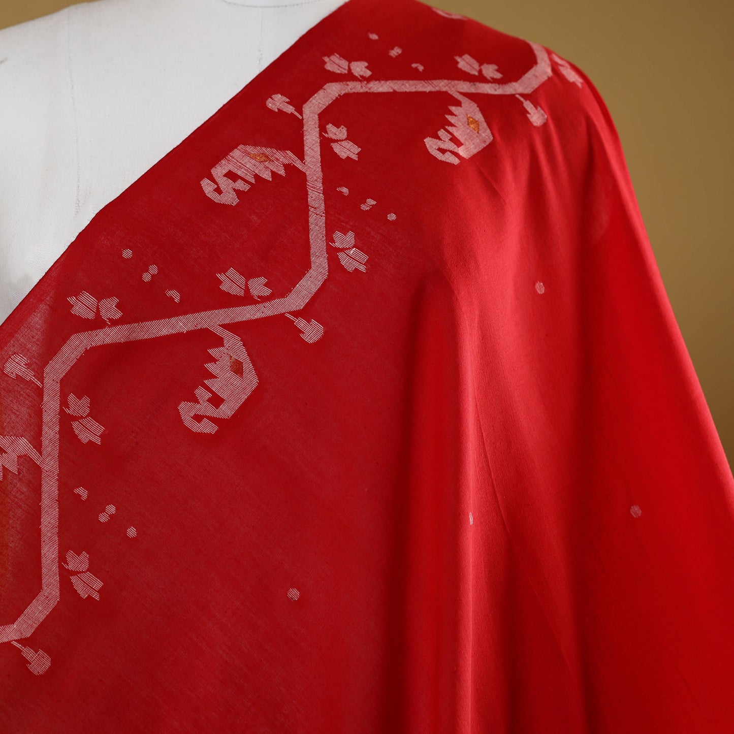 Red - handloom cotton phulia jamdani fabric 05 - handcrafted