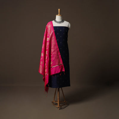 Spun Dupion Viscose Silk Buti 2pc Unstitched Dress Material Kurta Set with Earrings 48