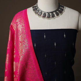 Spun Dupion Viscose Silk Buti 2pc Unstitched Dress Material Kurta Set with Earrings 48