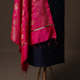 Spun Dupion Viscose Silk Buti 2pc Unstitched Dress Material Kurta Set with Earrings 48