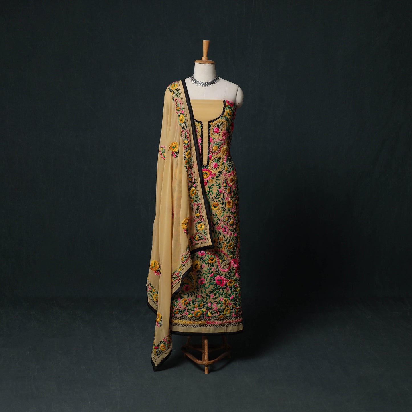 Hand Embroidered Georgette 3pc Unstitched Dress Material Suit Set 10