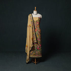Hand Embroidered Georgette 3pc Unstitched Dress Material Suit Set 10