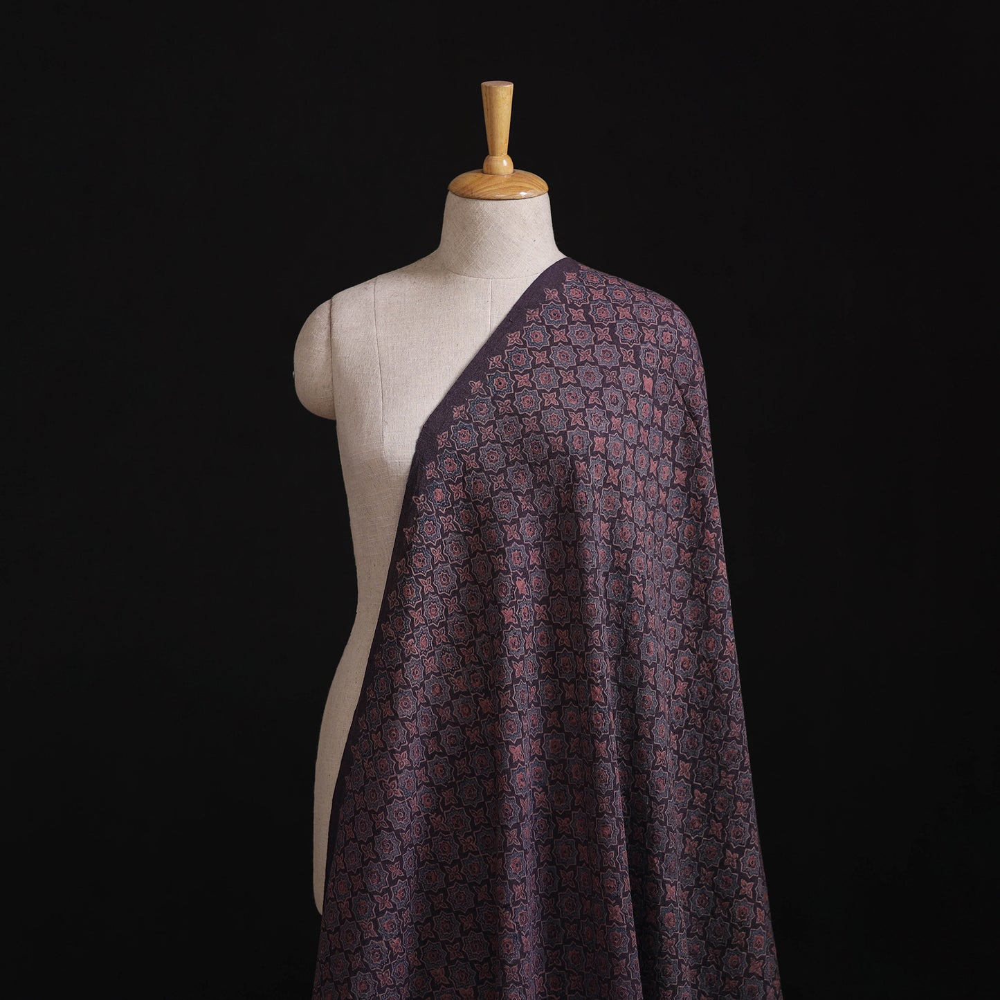 Pure Handwoven Merino Wool Fabrics in Ajrakh Block Prints 09