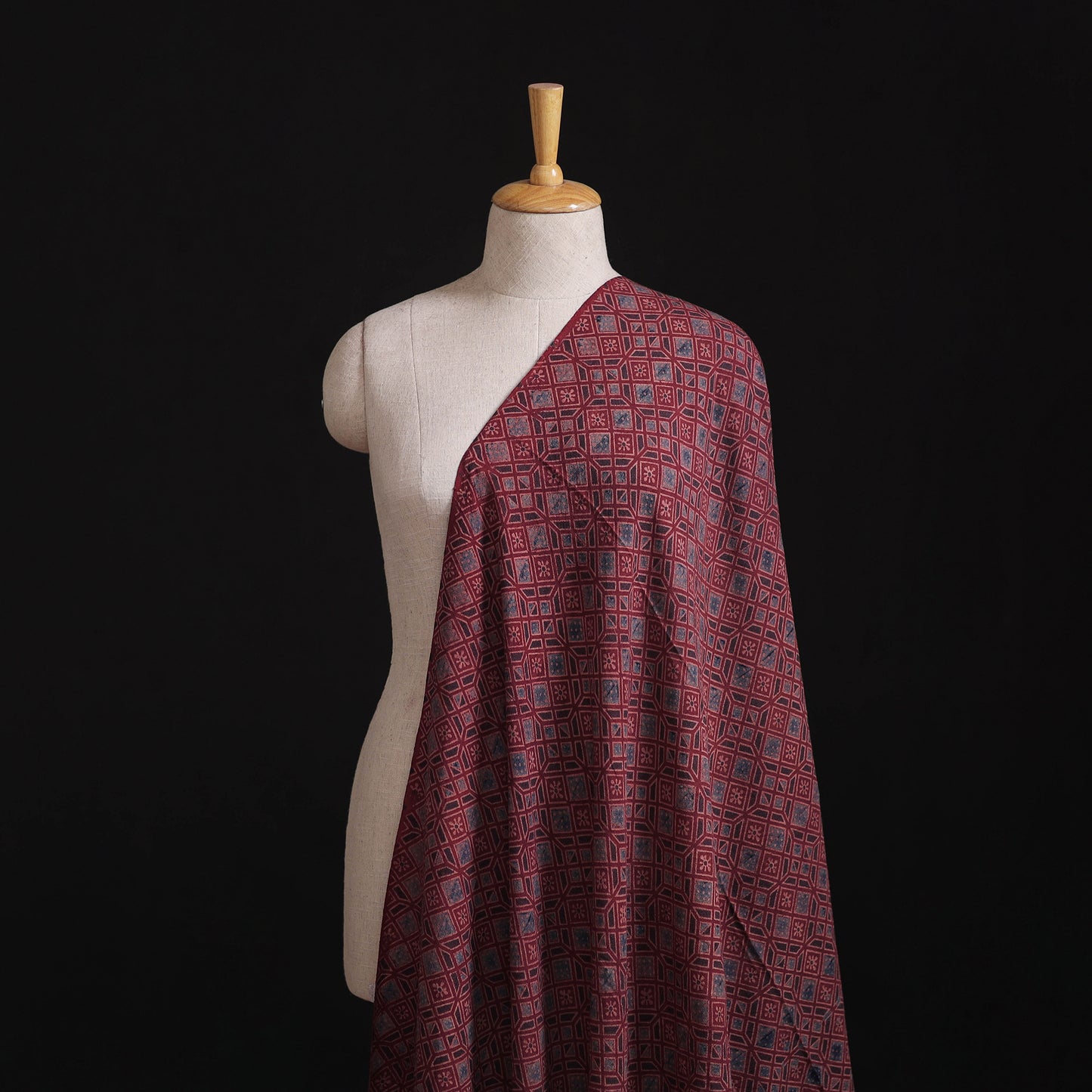 Pure Handwoven Merino Wool Fabrics in Ajrakh Block Prints 04