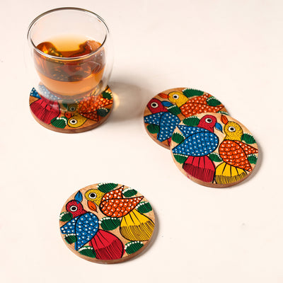 Bengal Patua Handpainted Akashmoni Wooden Coasters (Set of 4) 02