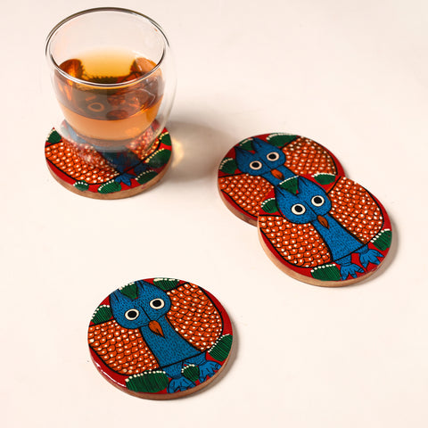 Bengal Patua Handpainted Akashmoni Wooden Coasters (Set of 4) 04