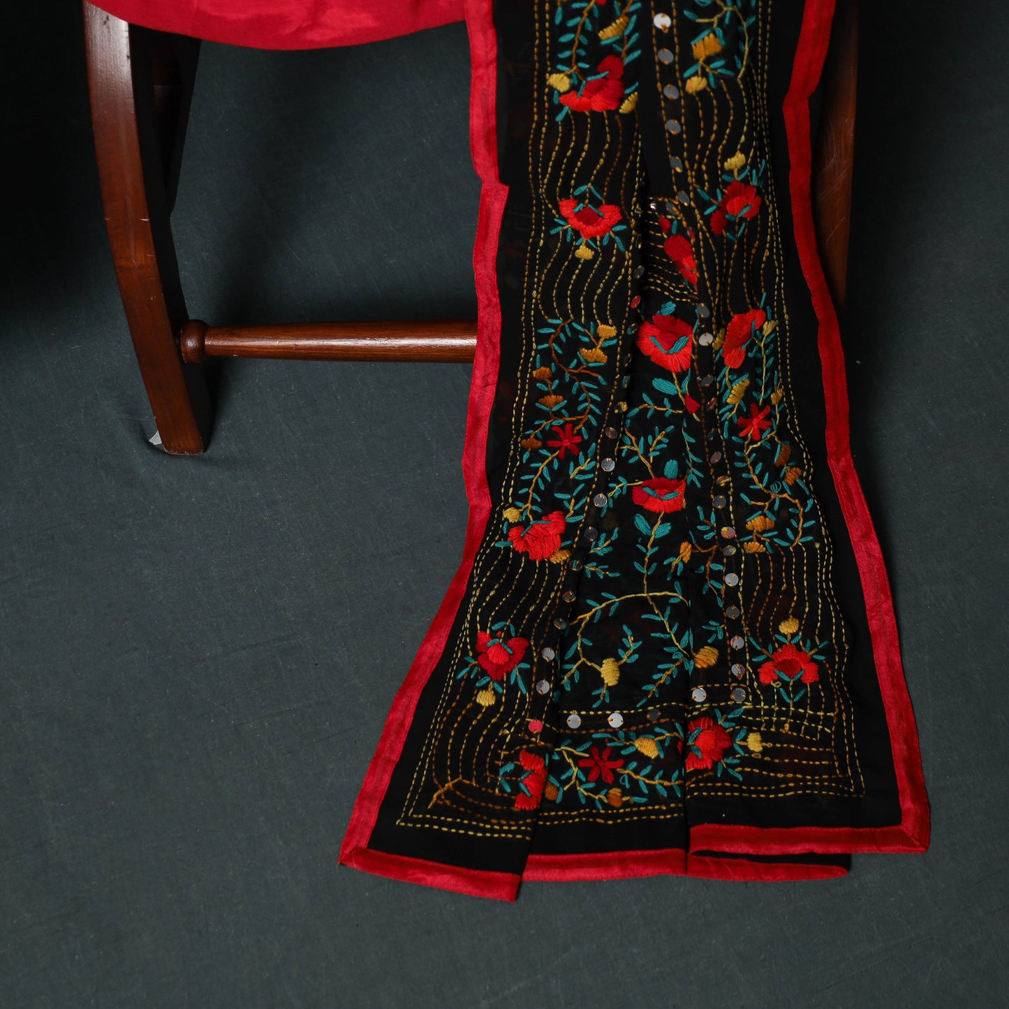 Hand Embroidered Georgette 3pc Unstitched Dress Material Suit Set 11