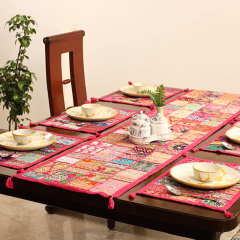 Khambadiya Patchwork Table Runner with Table Mat Set 01