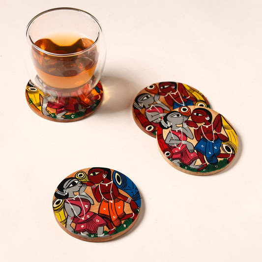 Bengal Patua Handpainted Akashmoni Wooden Coasters (Set of 4) 05