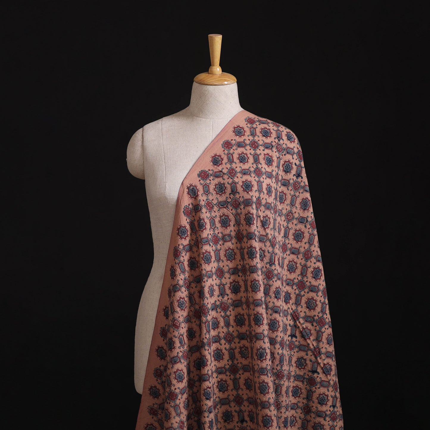 Pure Handwoven Merino Wool Fabrics in Ajrakh Block Prints 08