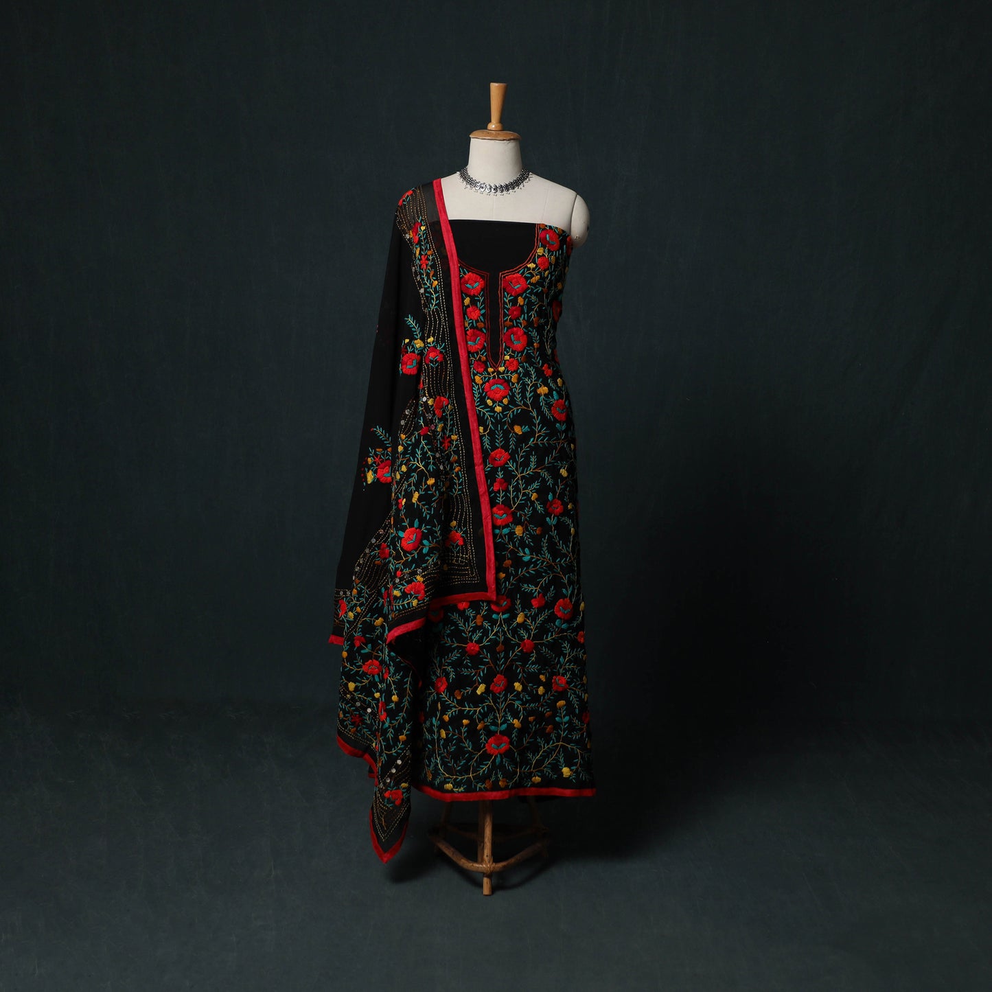 Hand Embroidered Georgette 3pc Unstitched Dress Material Suit Set 11