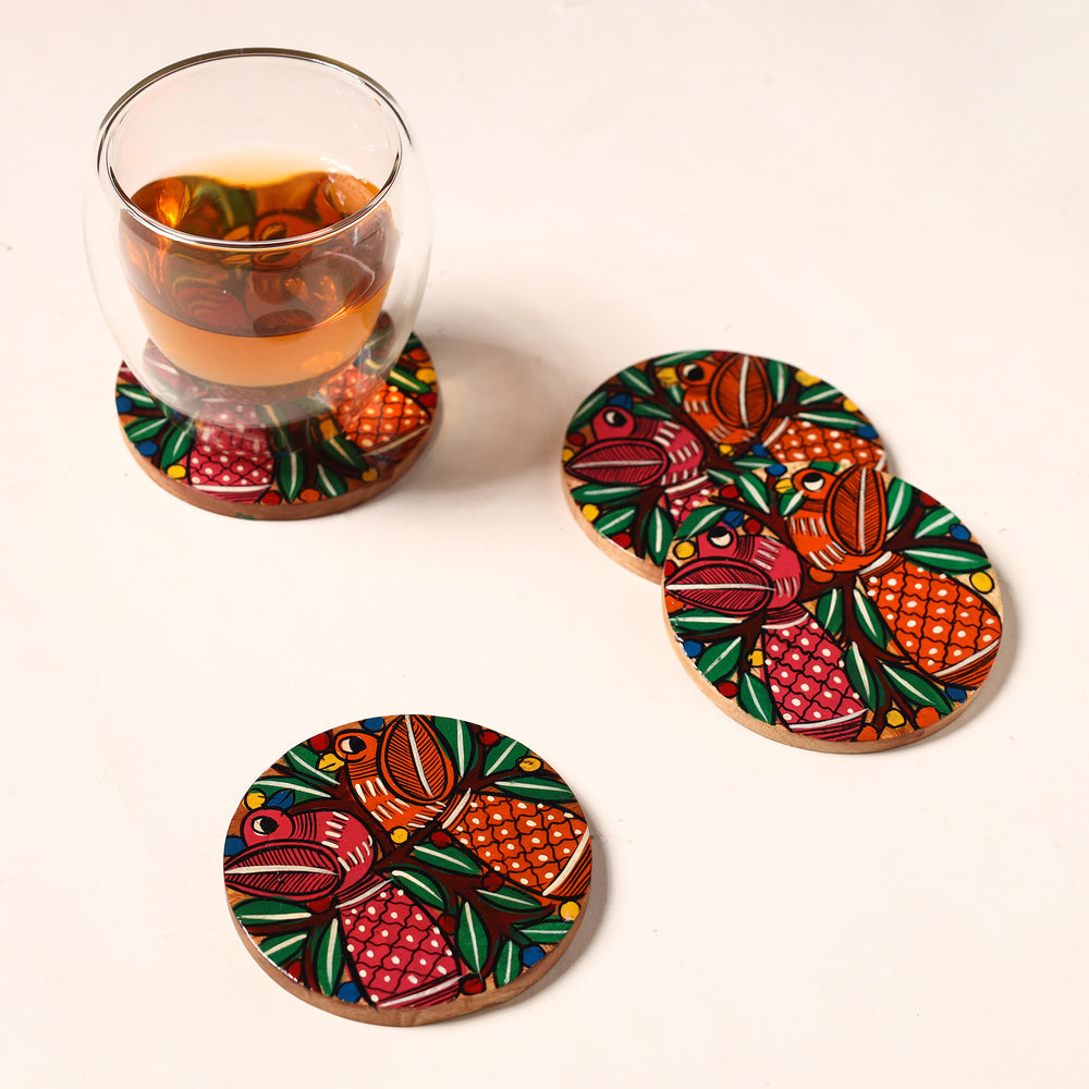 Bengal Patua Handpainted Akashmoni Wooden Coasters (Set of 4) 10