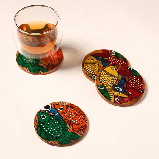 Bengal Patua Handpainted Akashmoni Wooden Coasters (Set of 4) 11