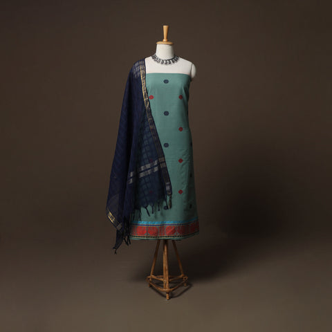 Green - Jacquard Woven Pure Cotton 3pc Unstitched Dress Material Suit Set 02