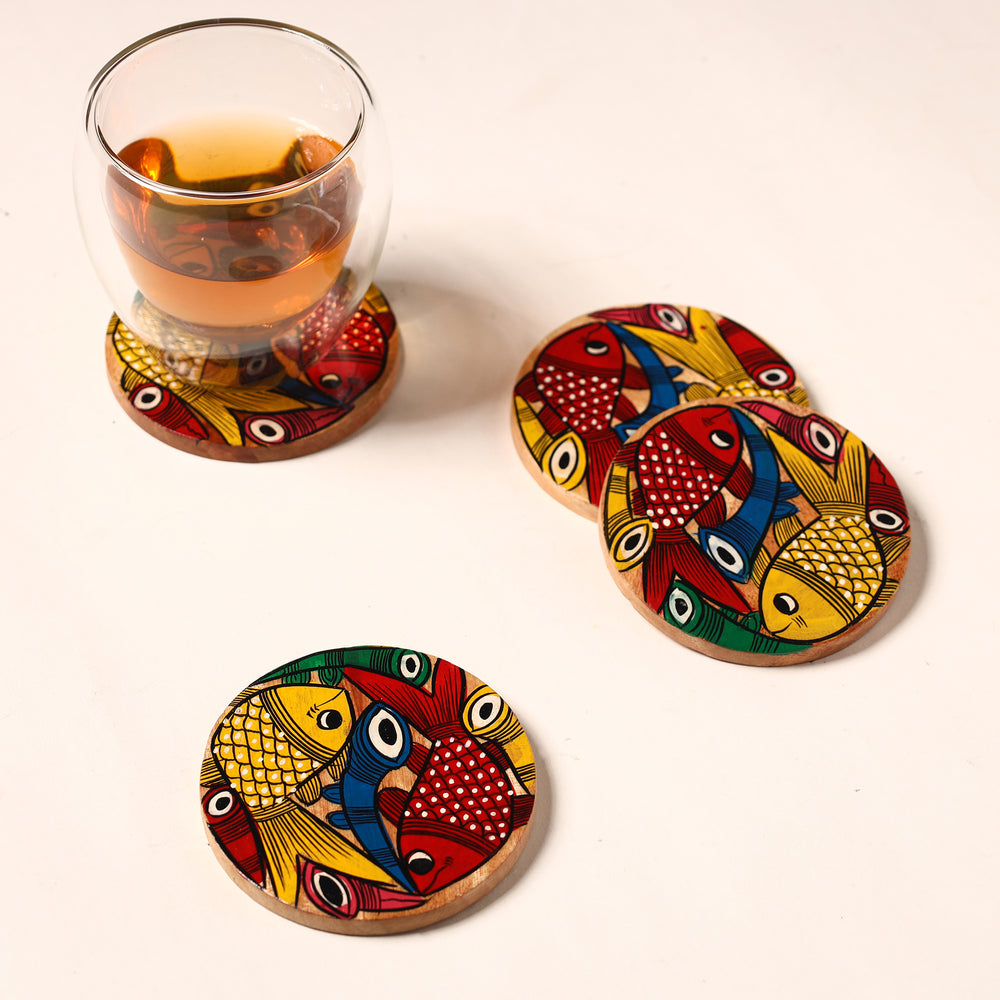 Bengal Patua Handpainted Akashmoni Wooden Coasters (Set of 4) 13