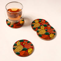 Bengal Patua Handpainted Akashmoni Wooden Coasters (Set of 4) 14